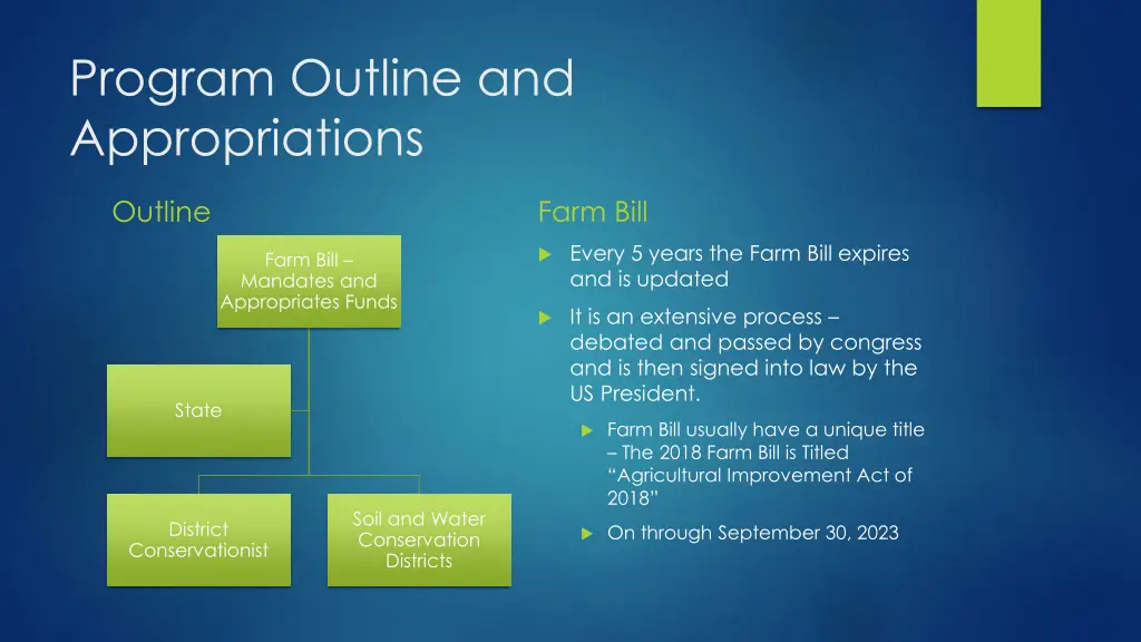 program outline and appropriations
