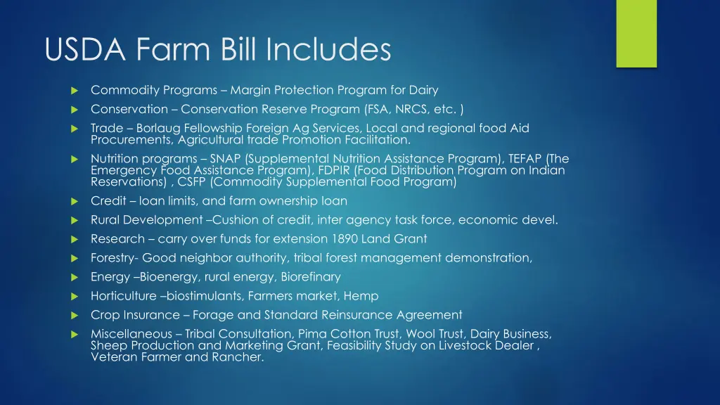 usda farm bill includes
