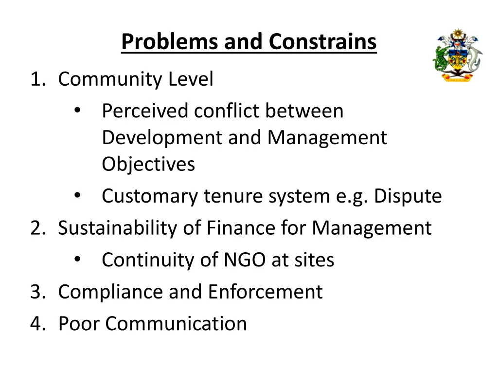 problems and constrains