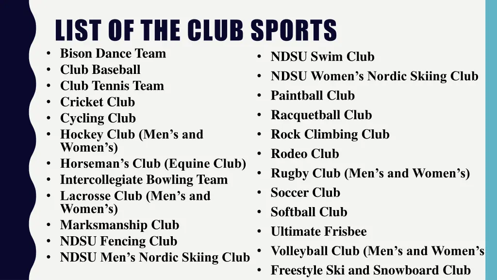 list of the club sports bison dance team club
