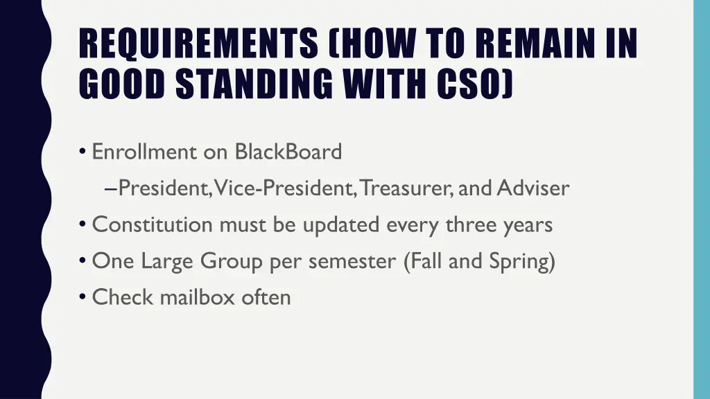 requirements how to remain in good standing with