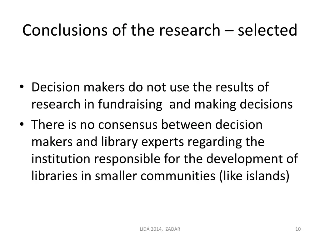 conclusions of the research selected