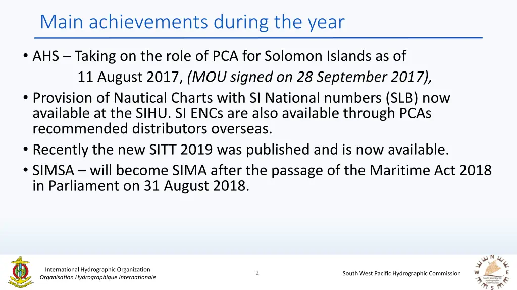 main achievements during the year