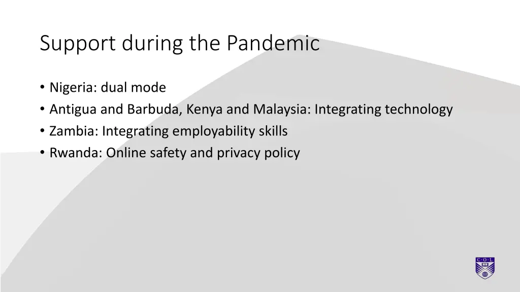 support during the pandemic