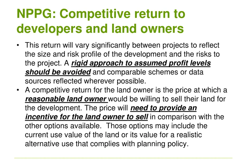 nppg competitive return to developers and land