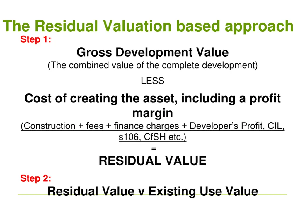 the residual valuation based approach step