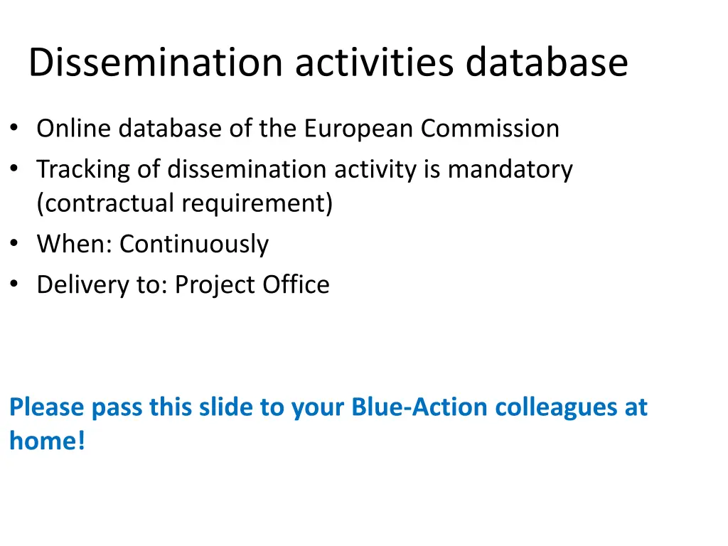 dissemination activities database