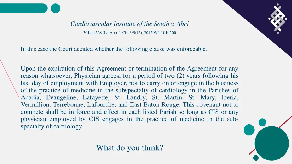 cardiovascular institute of the south v abel