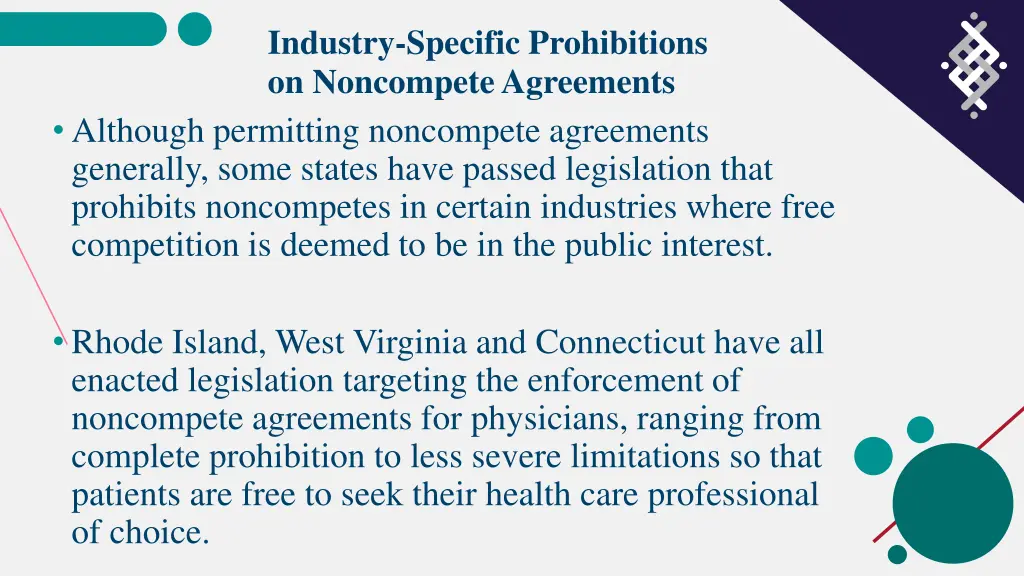 industry specific prohibitions on noncompete