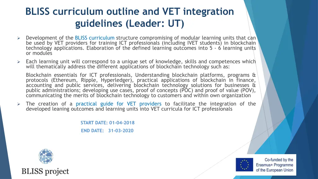 bliss curriculum outline and vet integration