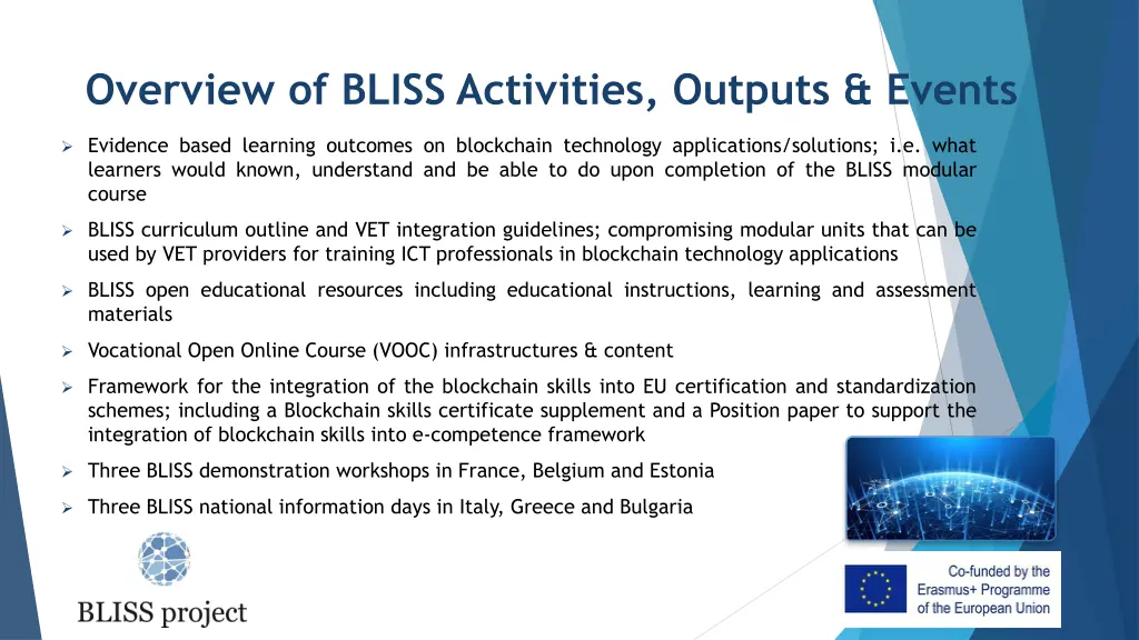 overview of bliss activities outputs events