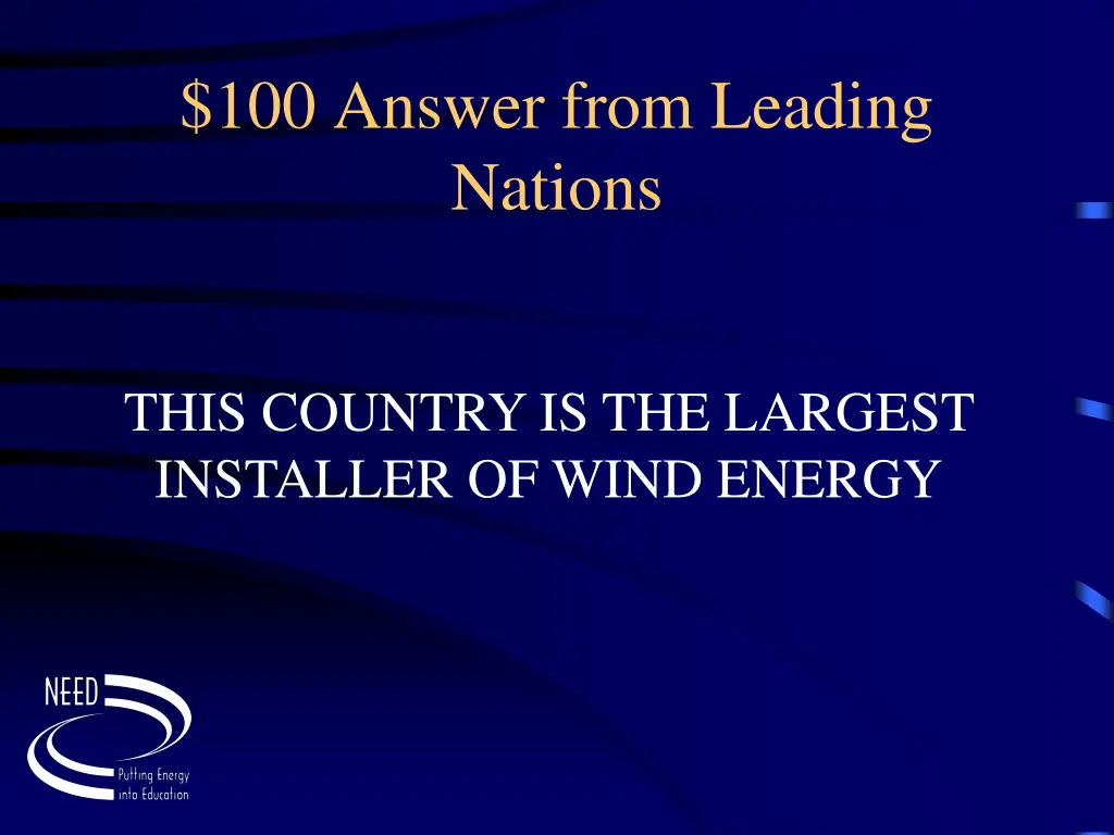 100 answer from leading nations