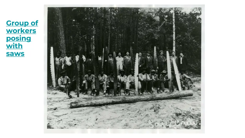 group of workers posing with saws