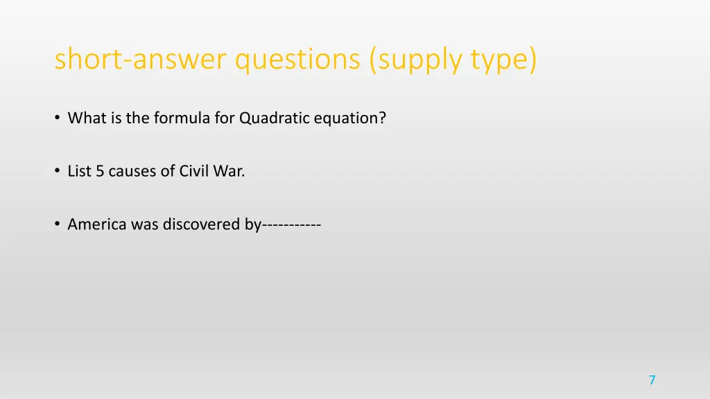 short answer questions supply type