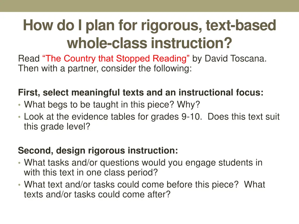 how do i plan for rigorous text based whole class