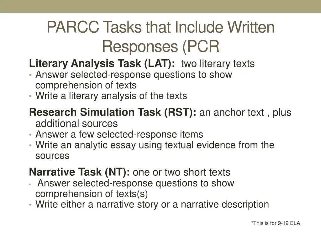 parcc tasks that include written responses