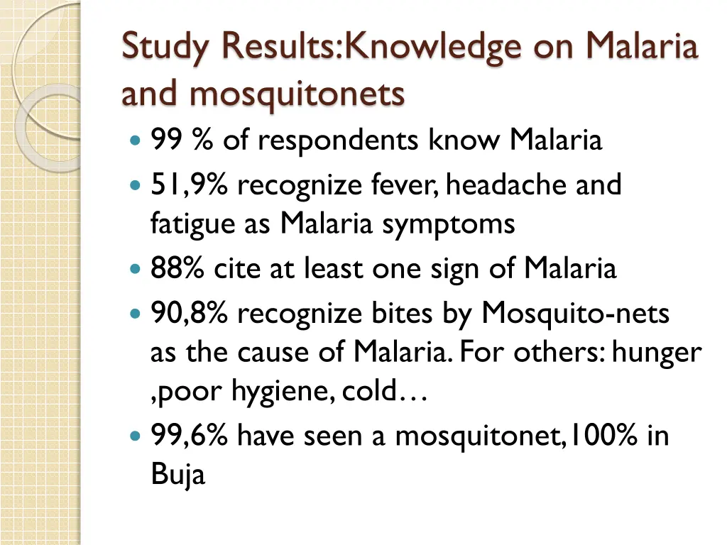 study results knowledge on malaria