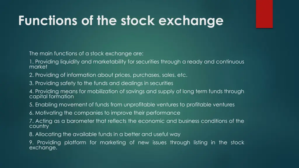 functions of the stock exchange