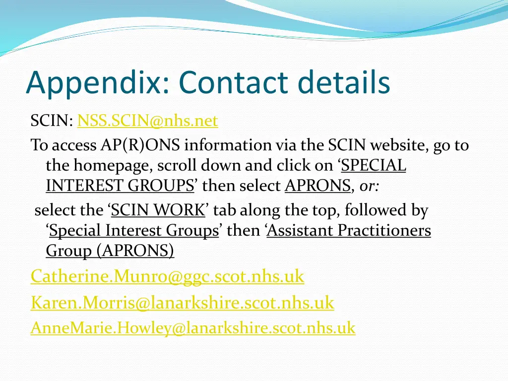 appendix contact details