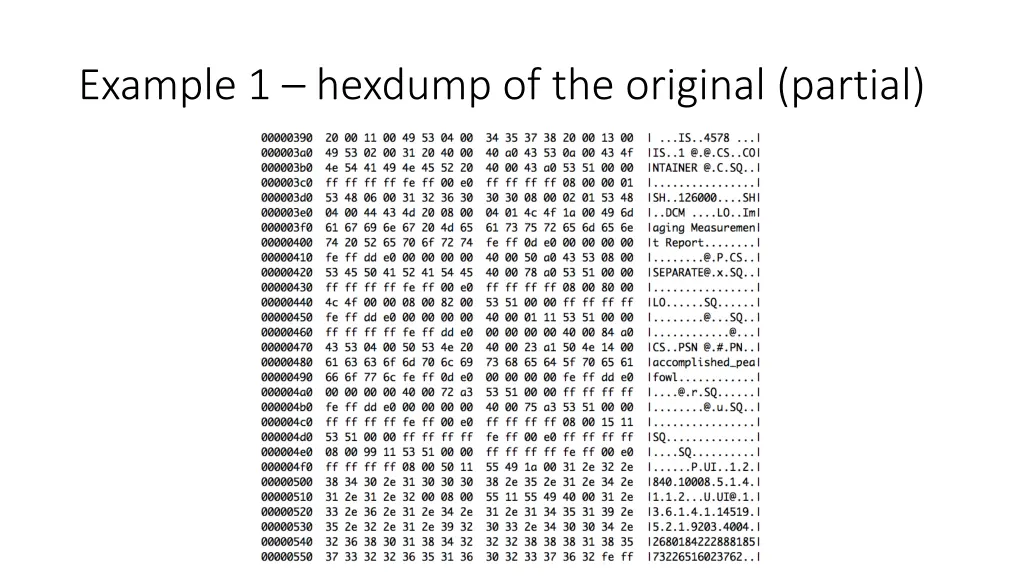 example 1 hexdump of the original partial