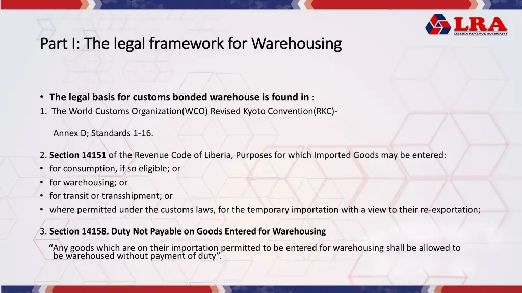 part i the legal framework for warehousing part