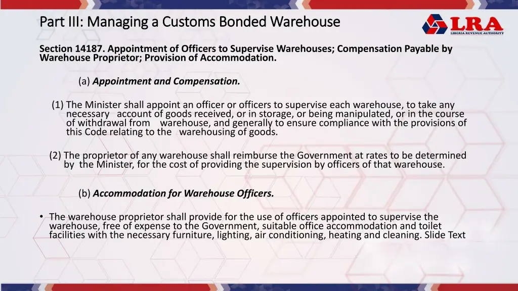 part iii managing a customs bonded warehouse part