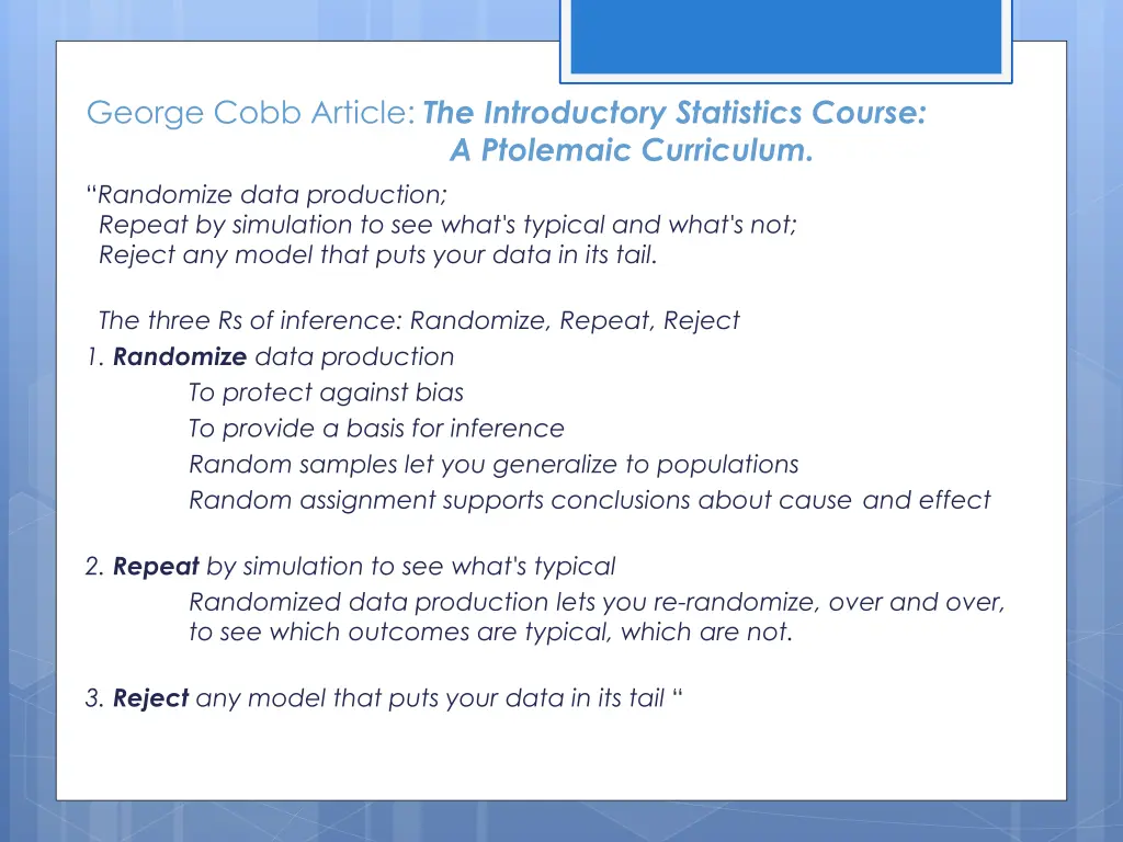 george cobb article the introductory statistics 1
