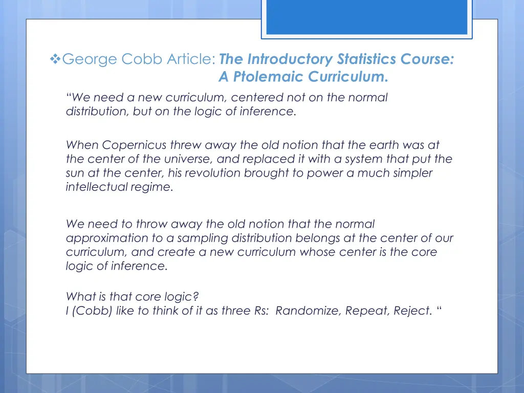 george cobb article the introductory statistics