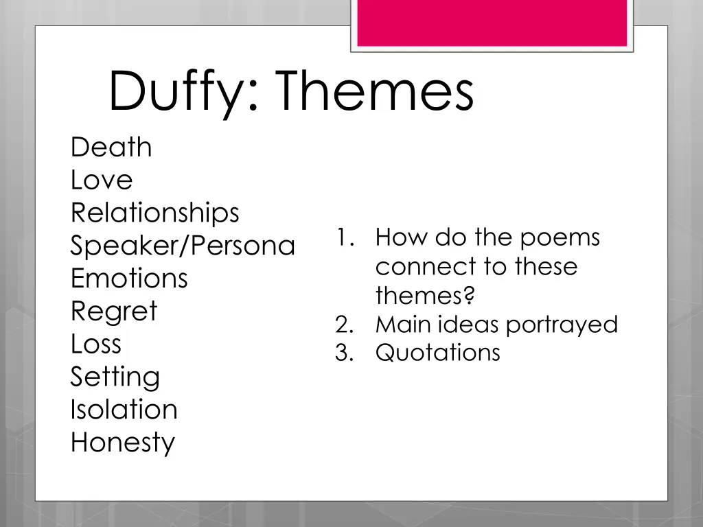 duffy themes death love relationships speaker