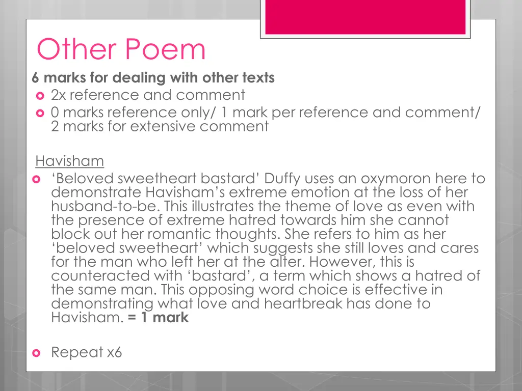 other poem 6 marks for dealing with other texts