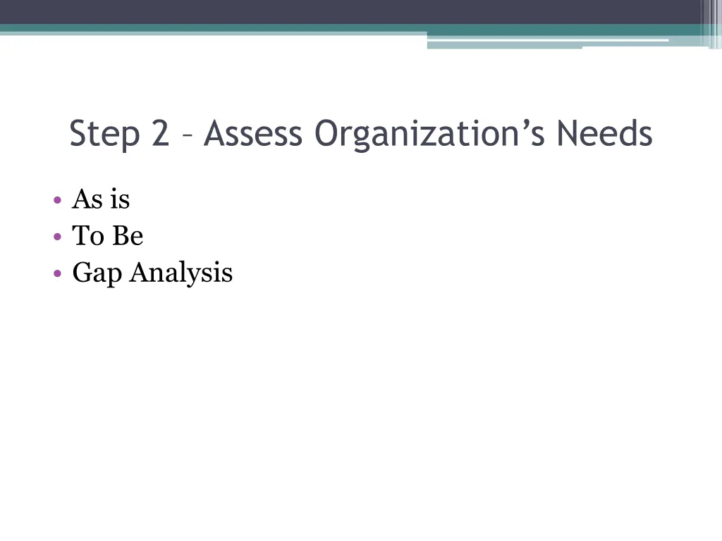 step 2 assess organization s needs