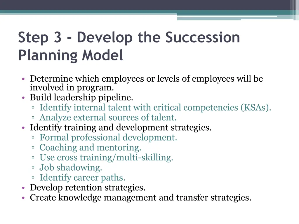 step 3 develop the succession planning model