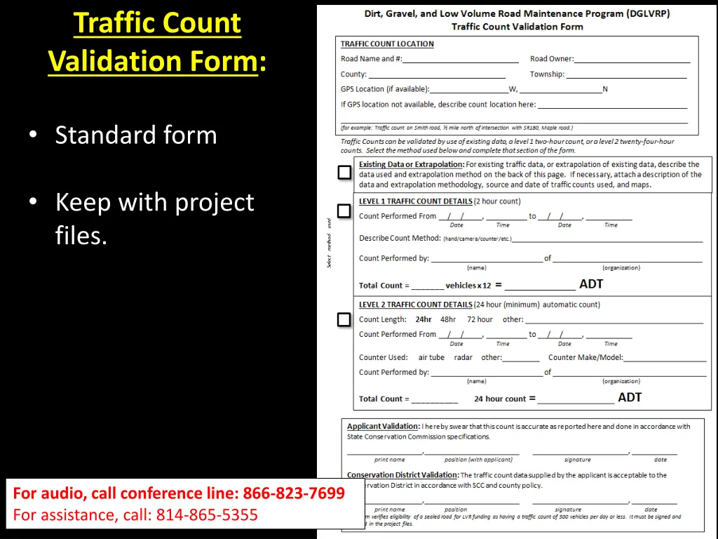traffic count validation form