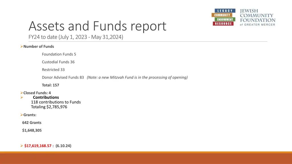 assets and funds report fy24 to date july 1 2023