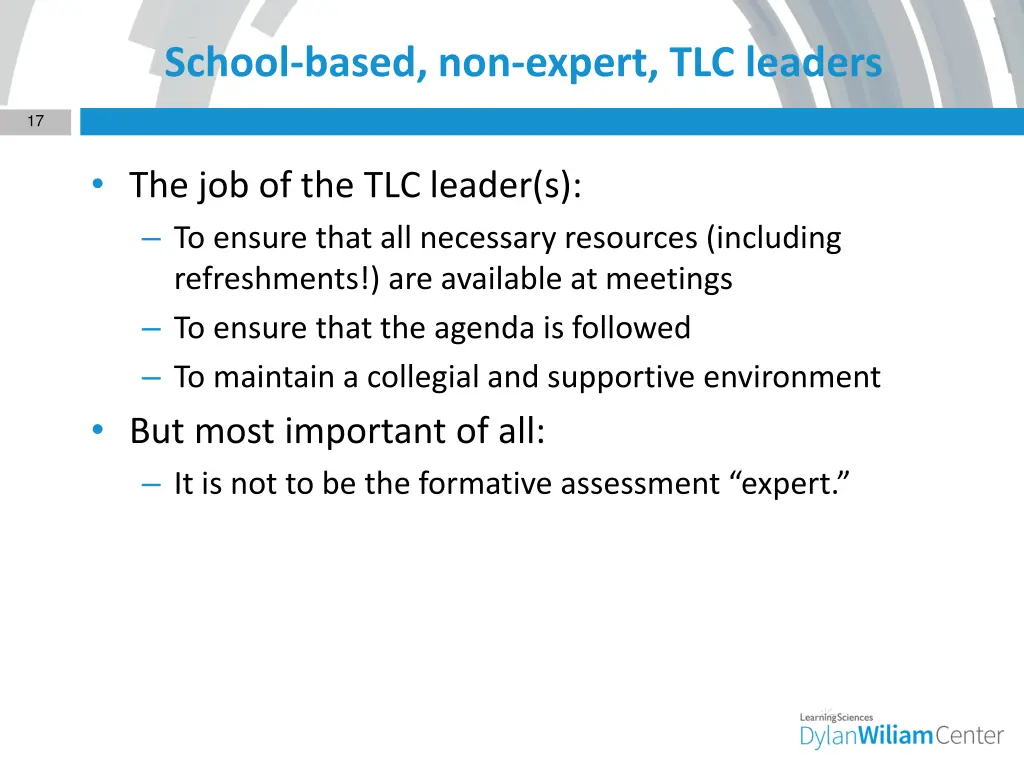 school based non expert tlc leaders
