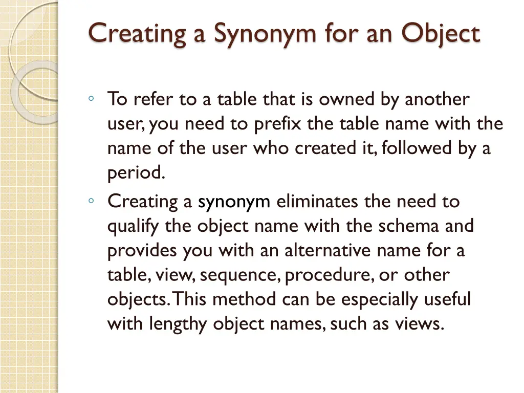 creating a synonym for an object 1