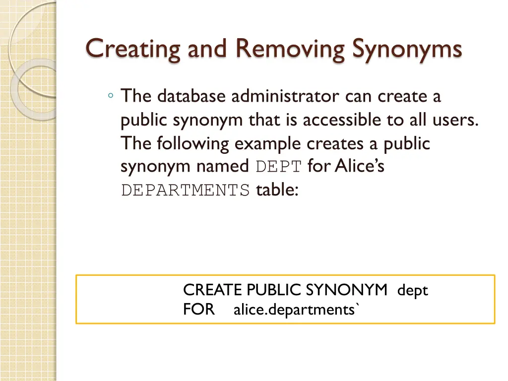 creating and removing synonyms 1