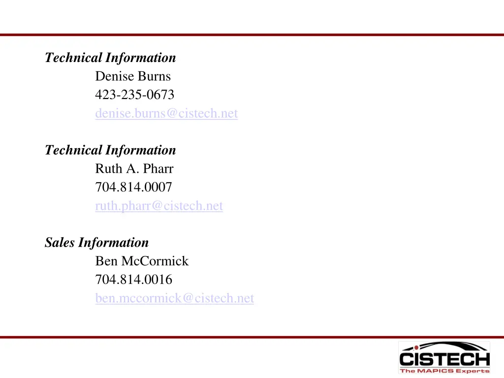 technical information denise burns 423 235 0673