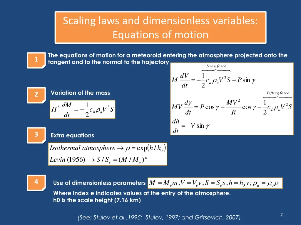scaling laws and dimensionless variables