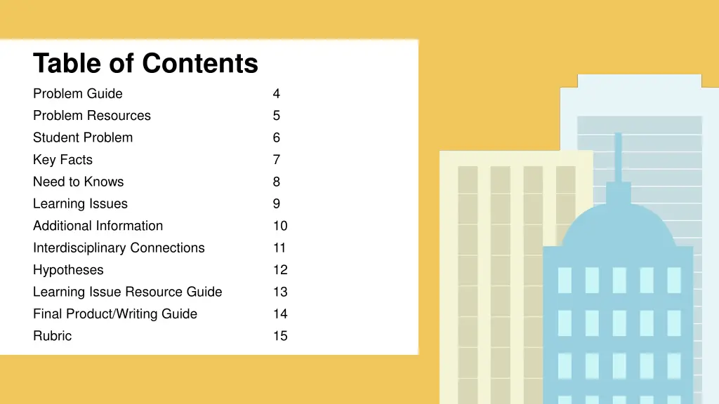 table of contents