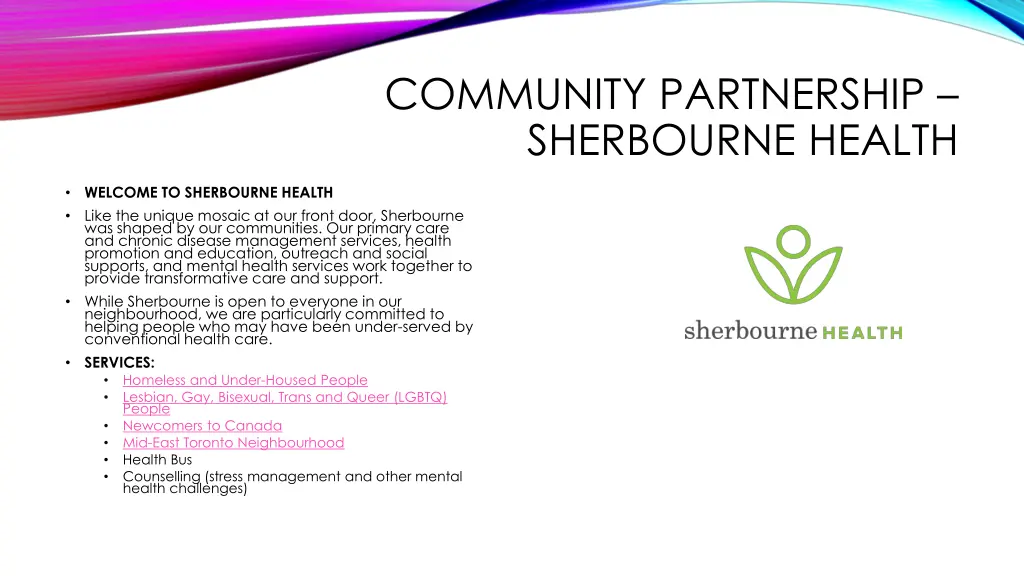 community partnership sherbourne health