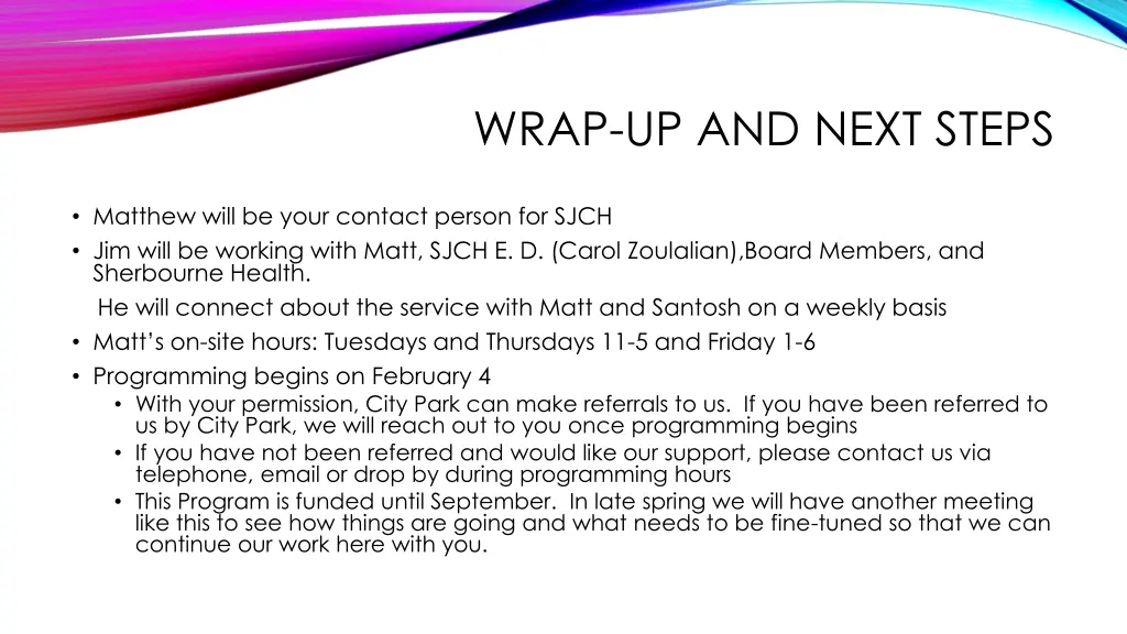 wrap up and next steps