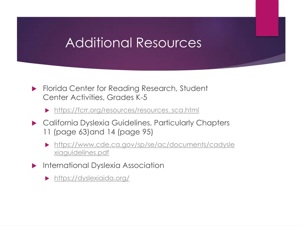 additional resources