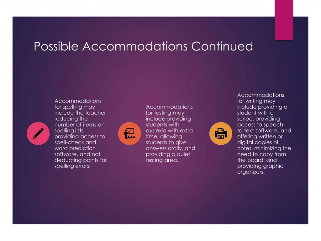 possible accommodations continued