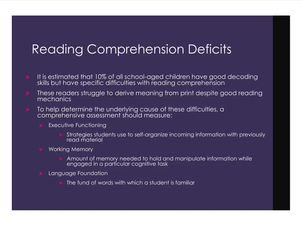 reading comprehension deficits