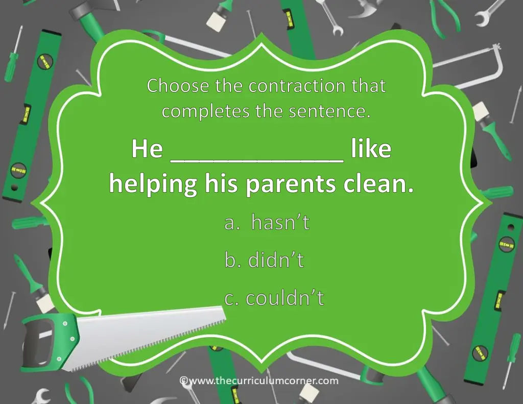 choose the contraction that completes