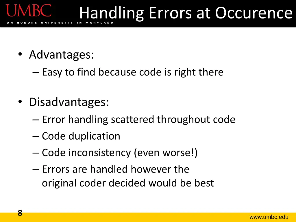 handling errors at occurence