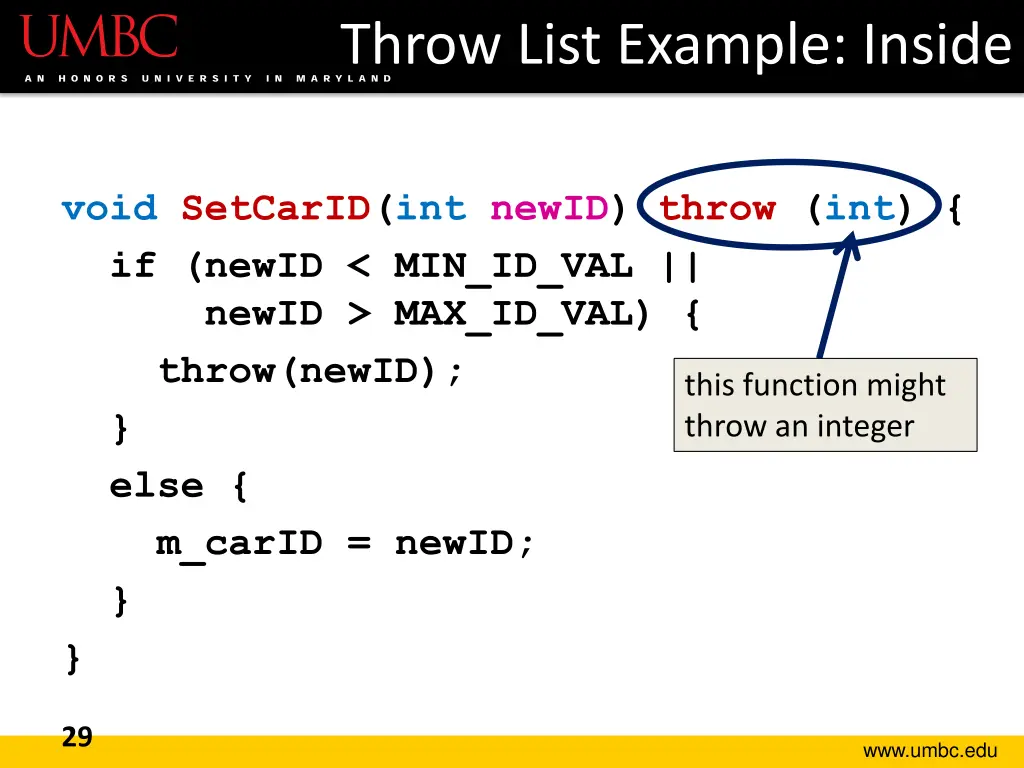 throw list example inside