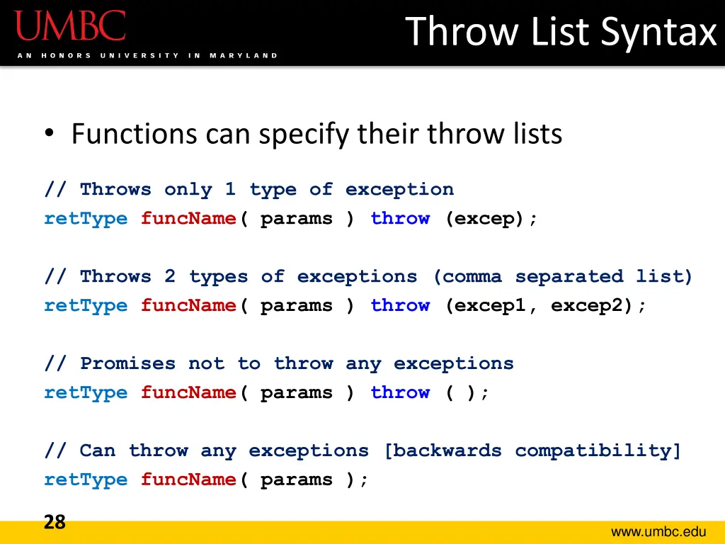 throw list syntax