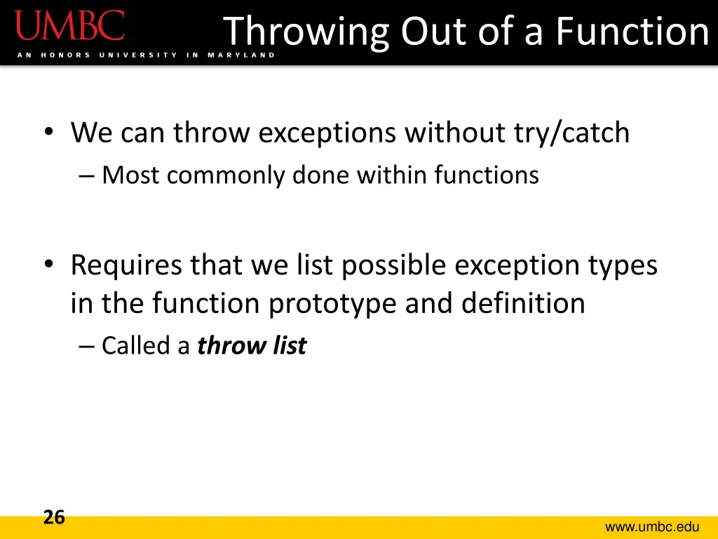 throwing out of a function